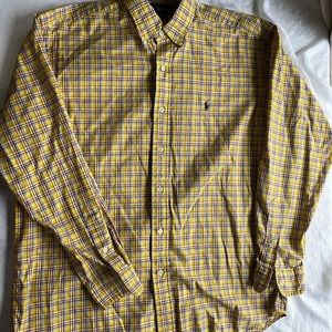 Ralph Lauren Yellow and Blue Casual Button Down Shirt long sleeve size Med